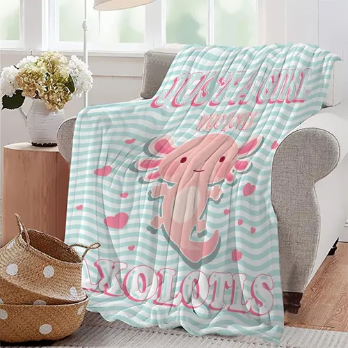 Miniatura 5 de Manta de Axolotl de regalo para niñas y mujeres, manta ligera con la frase "Just A Girl Who Loves Axolotls" de felpa con bonitos animales y peces