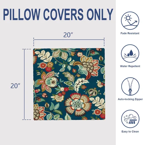 Miniatura 243 de Juego de 2 almohadas para exteriores de 16 x 16 pulgadas, repelentes al agua con interiores, para muebles de patio, hogar, jardín, geometría bohemia