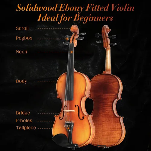 Miniatura 2 de Violín Acústico Para Principiantes, CVN-500 Violines de Iniciación de Madera Maciza de Ébano Equipados, Kit de Violín para Estudiantes con Estuche