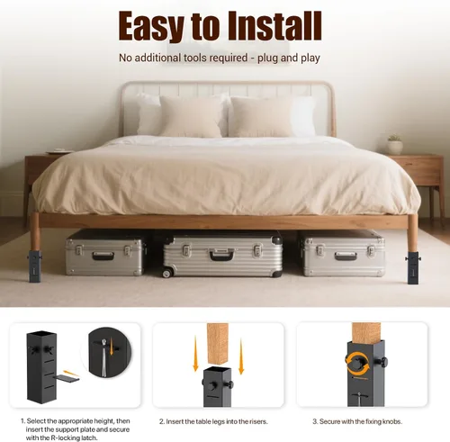 Miniatura 8 de Extensores de cama resistentes para dormitorio, aumenta el espacio de almacenamiento debajo de la cama, se adapta a patas de cama de 1.5 a 2.2