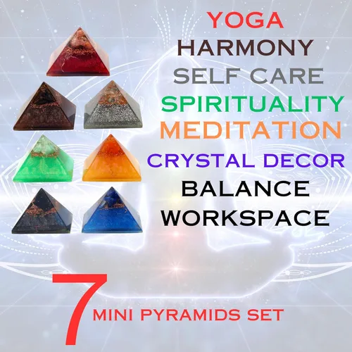 Miniatura 9 de 7 mini pirámides para autocuidado, armonía, meditación, yoga, espiritualidad, decoración de cristal, espacio de trabajo de equilibrio hecho de Juego