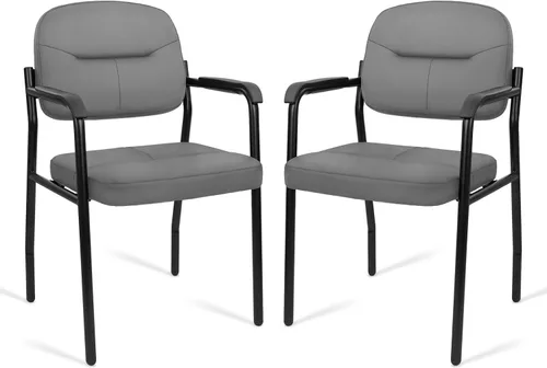 Miniatura 11 de CLATINA Juego de 2 sillas de cuero para invitados de oficina, sillas de recepción, sin ruedas, con reposabrazos y soporte de madera, sillón
