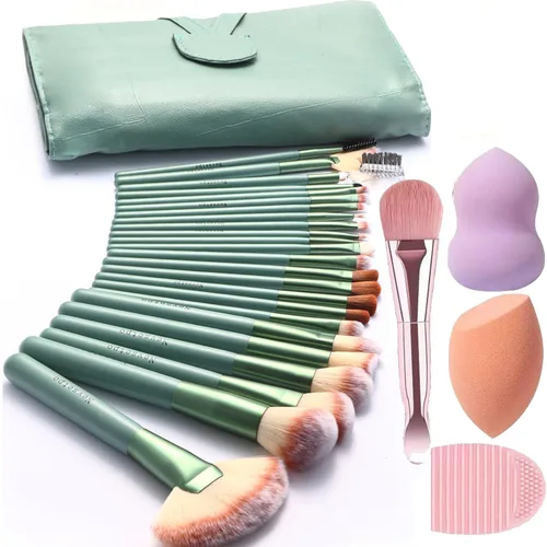 Miniatura 13 de Juego de brochas de maquillaje para mujeres, 28 piezas. Incluye 24 brochas de maquillaje, 2 esponjas grandes para mezclar, 1 espátula