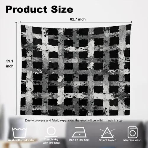 Miniatura 5 de Shrahala Tapiz de pared negro grunge, monocromático para colgar en la pared, tapiz grande decorativo de fibra de poliéster, dobladillo blanco Ethnic
