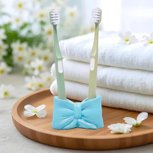 Miniatura 3 de Hodao Bowtie - Soporte para cepillos de dientes y bolígrafos para niños, bonito soporte de almacenamiento multifuncional de resina, organizador