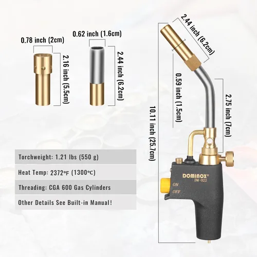 Miniatura 8 de Cabezal de soplete de propano con 3 boquillas, antorcha de gas de arranque por gatillo para propano, MAP y MAPP, kit de cabezal de antorcha de alta