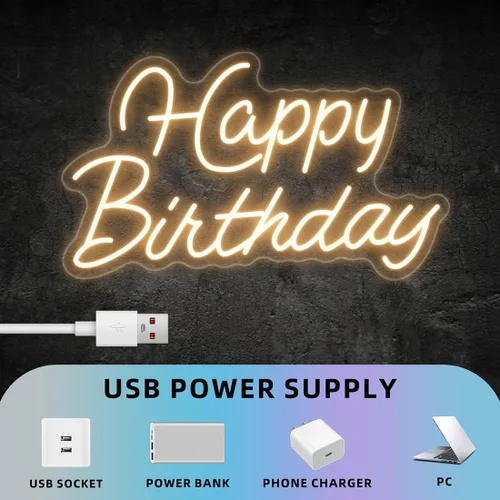 Miniatura 4 de Letrero de neón para decoración de pared, letrero de neón LED de feliz cumpleaños, regulable, alimentado por USB, para decoración de fondo de fiesta
