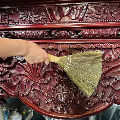 Miniatura 8 de Juego de 2 escobas para niños de 12.6 pulgadas - Escoba suave de paja natural vietnamita - Escoba pequeña