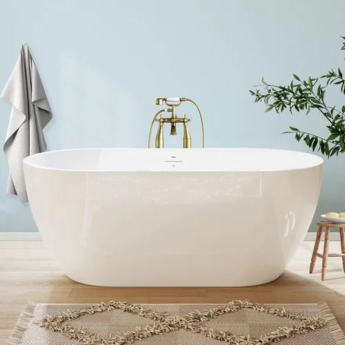 Miniatura 57 de FerdY Shangri-La - Bañera de acrílico independiente de 67 pulgadas, bañera de remojo de acrílico de forma ovalada clásica con desagüe de níquel