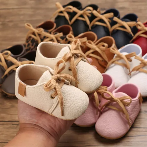 Miniatura 4 de WILLFUN Zapatos de piel sintética para bebés y niñas suela de goma suave con cordones zapatos Oxford para cuna para niños pequeños que caminan