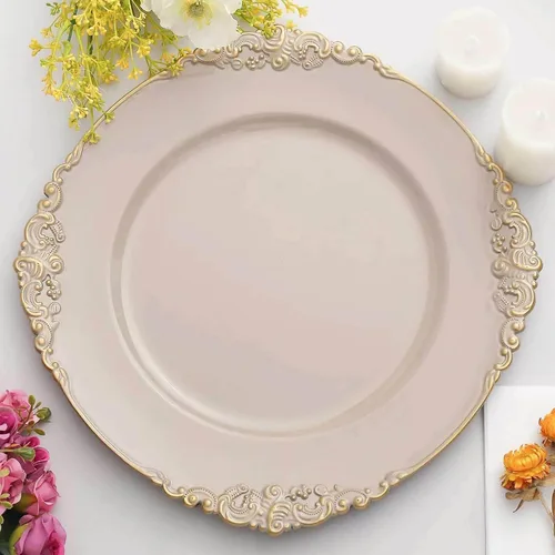 Miniatura 22 de Efavormart - Paquete de 6 platos barrocos redondos de oro rosa de 13 pulgadas, borde en relieve de hojas, perfecto para decoración de catering