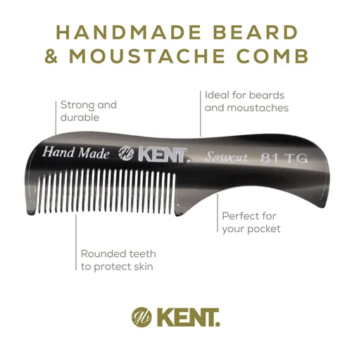 Miniatura 5 de Kent 81T FOT - Juego de peine de bolsillo para barba de grafito negro para hombre, kit de barba para viajes y hogar, peine para bigote para hombres