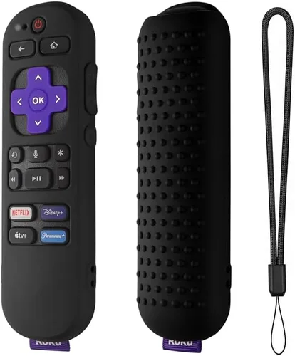 Hi Color Funda de silicona para Roku Streaming Stick 4k, Roku Express 4K+ Remote, Roku Voice Remote (oficial) RCA1R 2023, cubierta remota Roku Negro