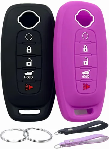 Miniatura 7 de REPROTECTING Funda de goma de silicona para llavero compatible con Nissan Pathfinder Rogue (5 botones, negro/negro)