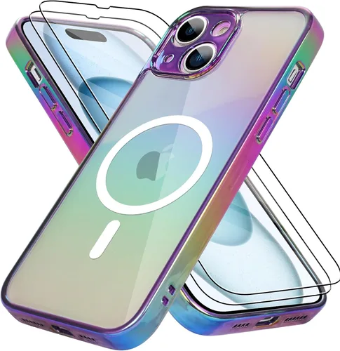 Miniatura 41 de Bonoma Funda magnética para iPhone 13 【Soporte para Magsafe】Protector de cámara de lujo de cristal fluorescente iridiscente con láser brillante + 2