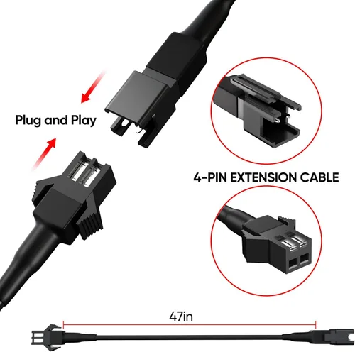 Miniatura 3 de Honalia Cable de Extensión de Luz de Roca Blanca Pura 4 PIEZAS, Cable de Extensión 47 Pulgadas 2 Pines, Luces LED Blancas de 6000K para Camiones UTV