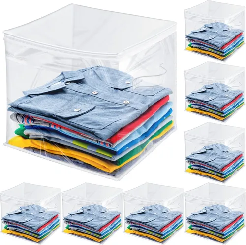 Newwiee 15 cubos transparentes de almacenamiento de 14 x 14 x 14 pulgadas, organizador de cubos de plástico con cremallera, organizador plegable de