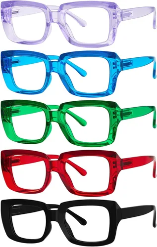 Miniatura 23 de Eyekepper Paquete de 4 lentes de lectura con bloqueo de luz azul, anteojos cuadrados de computadora de gran tamaño +0.00