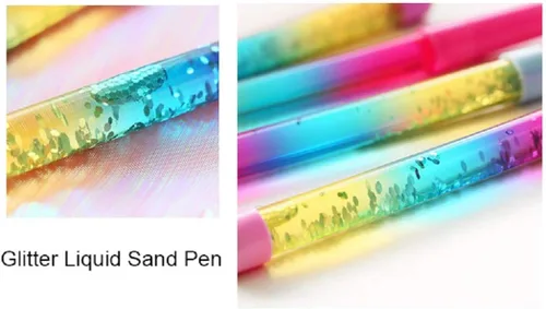 Miniatura 8 de queenland Paquete de 4 bolígrafos de tinta de gel de arena líquida arcoíris con brillantina, bolígrafos de cristal, bolígrafos de punta redonda