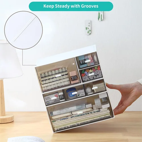 Miniatura 9 de Organizador de escritorio para manualidades y almacenamiento con 7 cajones planos, accesorios de escritorio de plástico apilables y organizador