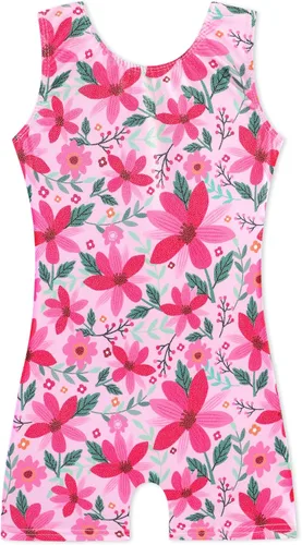 Miniatura 43 de HOZIY - Leotardos de gimnasia con pantalones cortos brillantes para niñas pequeñas; estampados de unicornio, aurora, arco iris, sirena, dinosaurio