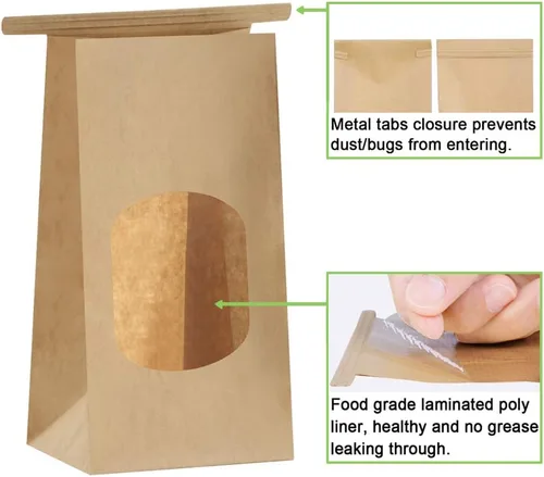 Miniatura 6 de BagDream Bolsas pequeñas de panadería con ventana, 100 unidades, 3.54 x 2.36 x 6.7 pulgadas, bolsas de papel de estaño marrón kraft para ventana