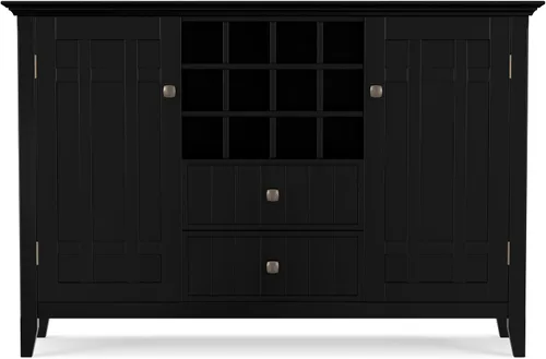 Miniatura 6 de SIMPLIHOME Bedford Buffet - Aparador de 3 puertas de madera maciza de 54 pulgadas de ancho con estante para vino en negro, gabinete de transición