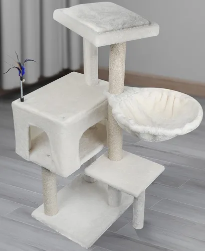 Miniatura 3 de AIWIKIDE Árbol para gatos con juguete para rascar y centro de actividades, torre para gatos con postes para rascar cubiertos de yute, color beige