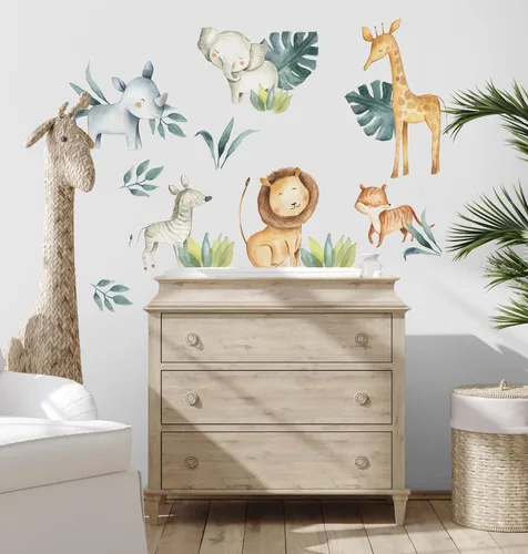 Miniatura 3 de Calcomanía de pared para niños, animales de safari, para guardería, animales africanos, extraíble, despegar y pegar, calcomanías de rey león