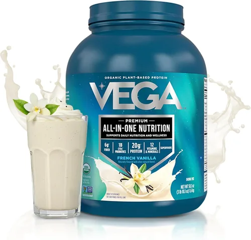 Miniatura 2 de Vega Todo en Uno Nutrición Orgánica - 20 g de proteína de guisante a base de plantas, vainilla francesa, 43 porciones, vitaminas A y C, probióticos