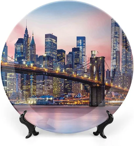 Miniatura 9 de XISUNYA Plato decorativo de 6 pulgadas, artesanía de cerámica de Nueva York, ciudad de Nueva York con diferentes áreas de impresión de Manhattan