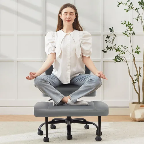 Miniatura 9 de Silla de oficina con patas cruzadas con ruedas, silla giratoria de meditación para TDAH, silla de escritorio ergonómica con patas cruzadas