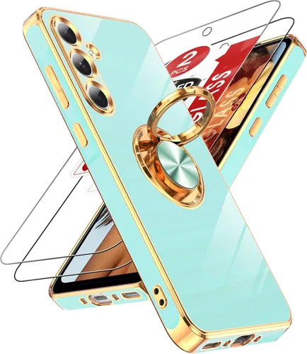 Miniatura 28 de LeYi Funda para Samsung Galaxy S22 Ultra con soporte de anillo giratorio de 360°, soporte magnético, chapado en oro rosa, borde protector para Negro