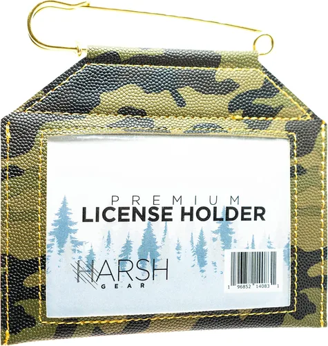 Soporte de licencia resistente a la intemperie con pin incluido, perfecto para caza, pesca, etiquetas y permisos de tiro con arco, ventana Camo