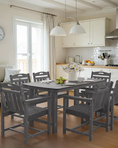 Miniatura 9 de Ciokea Silla de comedor para patio al aire libre, sillas de porche de gran tamaño de HDPE con asiento ancho, muebles de exterior duraderos para todo