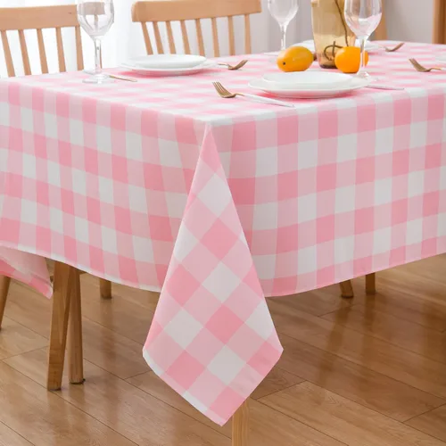 Miniatura 14 de Mantel Redondo Rosa de 60 Pulgadas Mantel a Cuadros Gingham - Cubierta de Mesa de Poliéster Rosa y Blanco a Cuadros Plaid Reutilizable Resistente al