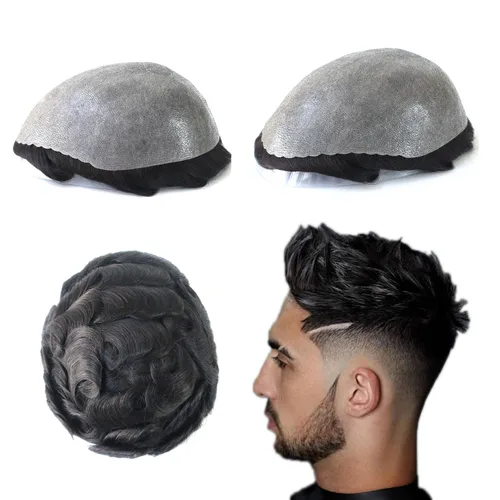 Miniatura 11 de HAIR NATURE Cabello humano Toupee para hombre, sistemas de reemplazo de cabello para hombres, 0.005 in polivinílico anudado festoneado frontal #3