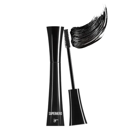 IT Cosmetics Máscara de pestañas de superhéroe: rímel negra voluminizadora y alargadora, volumen de pestañas construible, colágeno, biotina,
