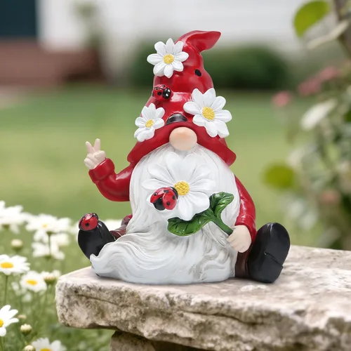 Miniatura 7 de Hodao Decoraciones de gnomos de primavera de mariquita para mesa del hogar, porche, jardín, patio, adornos de elfo de mariquita, decoración de Tela