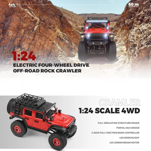 Miniatura 2 de HTLNUZD 1/24 RC Truck 2428 4WD Electric RC Rock Crawler con luz LED 130 Motor de cepillo de carbono 3KM/H Todo Terreno Off Road Racing Car