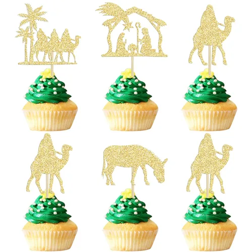 Miniatura 9 de Gyufise 24 piezas Adornos para cupcakes de jengibre de Navidad con purpurina, adornos para cupcakes de jengibre para revelar el género, púas