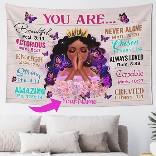 Tapiz personalizado de niña negra y reina con nombre personalizado afroamericano, tapiz motivacional para colgar en la pared, para mujeres negras,