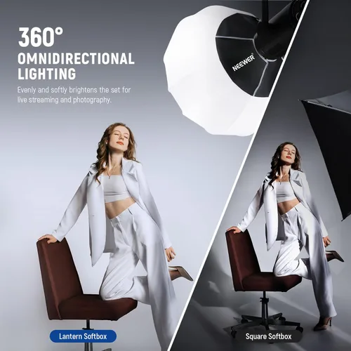 Miniatura 3 de NEEWER Softbox de linterna de 20"/50cm, Difusor de luz de liberación rápida de 360° con montaje Bowens de aleación de nylon ligera para luces