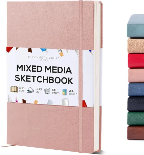 Miniatura 12 de Beechmore Books Cuaderno de bocetos A5 – 14,7x21 cm Cuaderno de bocetos de tapa dura premium de cuero vegano, 96 páginas perforadas de 300 g/m²