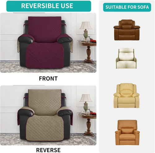 Miniatura 5 de Easy-Going Funda impermeable para sillón reclinable de gran tamaño con bolsillo, 1 funda de sofá reversible para sillón reclinable, protector