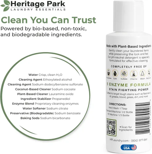 Miniatura 8 de Heritage Park - Detergente para ropa multiusos sin fragancia, pH neutro, probado por dermatólogos, agradable para la piel sensible, ultra