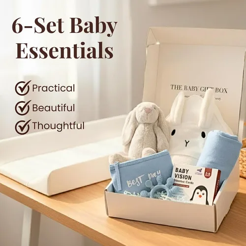 Miniatura 2 de Juego de cestas de regalo para bebé con adorables artículos esenciales para recién nacidos para bebé niña y niño, cestas de regalo de calidad