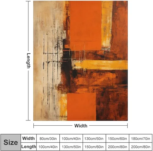 Miniatura 2 de Manta para sofá, manta abstracta rústica naranja y marrón, suave y mullida, manta de felpa acogedora y ligera, vintage, abstracta desordenada