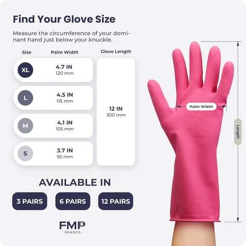 Miniatura 7 de Guantes para lavar platos, guantes de goma, guantes de cocina amarillos, guantes largos para protección de manos y trabajo Rosado