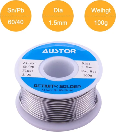 Miniatura 2 de AUSTOR Alambre de soldadura con núcleo de estaño de plomo 60-40 para soldadura eléctrica (1.5mm, 100g)